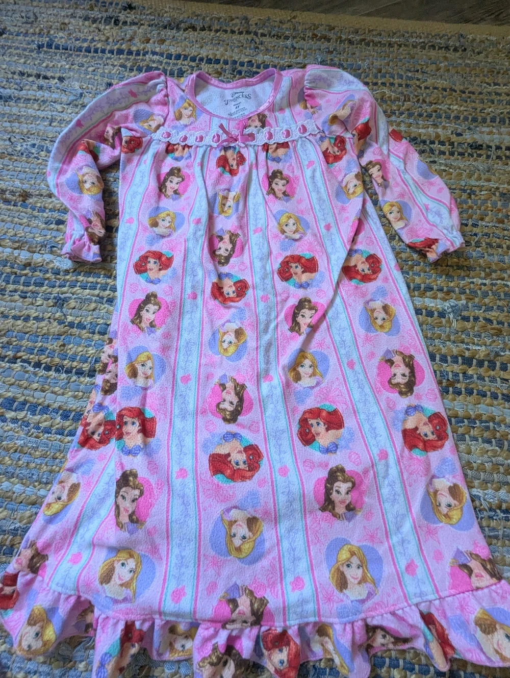 Disney Princess Pink Nightgown Dress 4T Long Sleeve Ruffle Hem Princess Print Sl - Picture 2 of 7